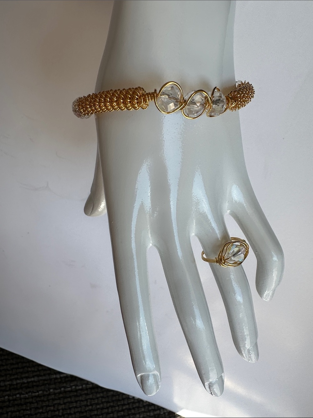 Gold Wire Handcrafted Woman’s Set of  Bracelet  6.75” + Ring 6.5